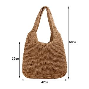 Büyük Kapasiteli Dokuma Tutlu Tote Çanta Çabuk Plaj Çantası Kadınlar Stil Minimalist Omuz Çantası Alışveriş Poşeti