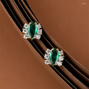 Stud Earrings Delicate Marquise Cut Green Stone For Women Gold Color White Zircon Small Wedding Ear Studs Daily Party Jewelry CZ