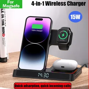 Caricabatterie 4 in 1 stand di caricabatterie wireless pieghevole per iPhone 15 14 13 12 Samsung Apple Watch AirPods Pro Iwatch Station Dock di ricarica rapida