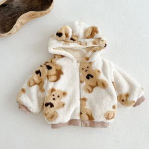 Coats Milancel Kış Bebek Parkas Bear Baskı Hoodie Suit Toddler Kız Kürk Matar Bebek Erkek Erkek Kıyafet