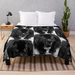 Blankets Foundland Dog Portrait In Black And White Throw Blanket Custom Double-sided Heavy