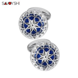 Links Savoyshi de alta qualidade Metal Pattern Cufflinks para homens camisa azul esmal