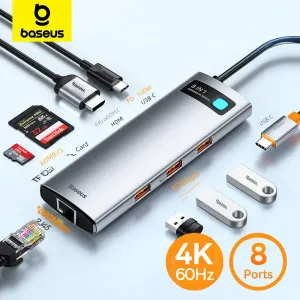 Хабс Baseus 4K 60 Гц USB C Hub 3.1 USB -разветвитель типа C к Hdmicabatible USB -адаптер RJ45 PD 100W Станция док -станции для MacBook Air Pro M2