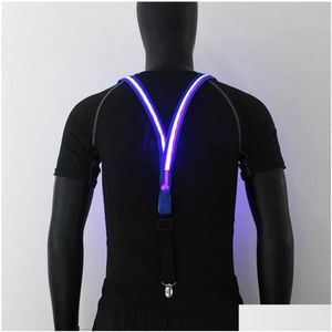 Outros suprimentos de festa festiva masculinos LED LIGHT UP SUSPENDERS UNISSISEX 3 CLIPES ON BRACE