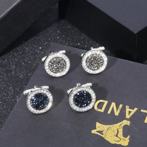 Links 2 Pcs /Set New Highend Fashion Mens Shirts Crystal Cufflinks Luxury Design Silvery Round Blue Rhinestone Cuff Links