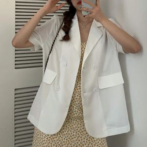 Turndown Collar Short Sleeve Blazer Women Loose Jacket Suits Female Tops 240417