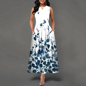 Spring/Summer Casual Sleeveless Long Dress Womens V-Neck Printed Dresses Swing Bohemian Retro A-LINE 240417