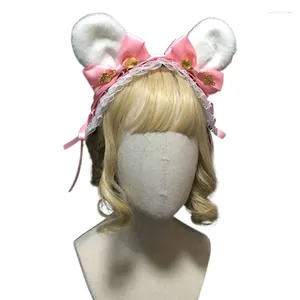 Hair Clips Plush Ears Headband Japanese Ribbon Bow Hairband Ruffled Lace Anime Cosplay Headdress