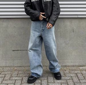 Jeans folgados de perna larga larga de rua de rua para homens e mulheres ROPA HOMBRE Y2K calças de jeans de tamanho grande 240417