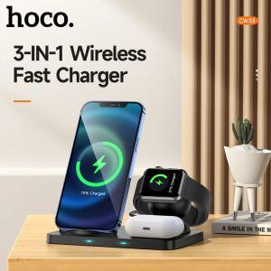 Chargers Hoco 3 In1 Wireless Charger 15W Fast Charging Station för iPhone 12 11 XS Pro Max Dock Stand för AirPods Pro Apple IWatch 5 4 3