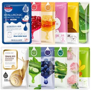 Eldivenler 100pcs/lot nemlendirici yüz maskesi horec bioaqua tabaka maskesi hiyalüronik asit aloe deniz yosunu güzellik paketi bakımı ekspres gönderimi