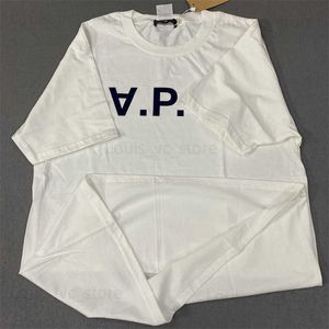 男性用Tシャツ新しい日本語と韓国の群れ逆逆ap印刷100％コットンルーズTシャツの男性と女性カップルT240423