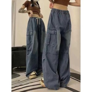 Women's Jeans Fairy Grunge Alt Clothes Vintage Strtwear Korean Y2K Baggy Cargo Jeans High Waist Straight Wide Leg Pants Denim Trousers Y240422