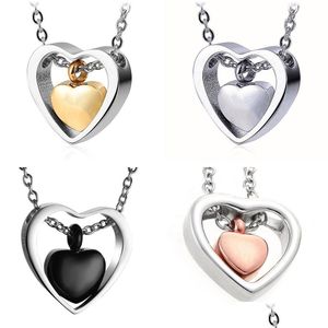 Larline in acciaio inossidabile aperbile per bottiglia di stoccaggio doppio amore pendenti di cuore urna collana amante coppia di gioielli Keepsake B dhmc6