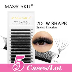 Masscaku 5Cases/Lot W Shape Eyelash Extensions 3D-8D Premade Volume Fans WW Style False Eyelashs Natural Private Label 240422