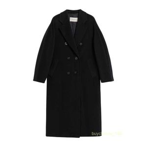 Women's Coat Cashmere Coat Luxury Coat MAX Maras Womens Black Wool Cashmere Beaver Double Breasted Coat