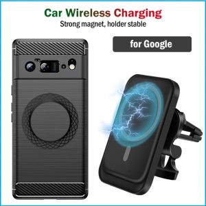 Chargers 15W Qi Fast Magnetic Car Wireless Charging Holder for Google Pixel 8 7a 7 6 Pro Wireless Car Charger+Magnetic Sticker Case