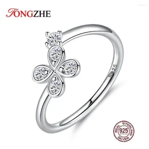 Cluster Rings TONGZHE 925 Sterling Silver Open Ring Flower Minimalist Finger For Women Bohemian Jewelry CZ Crystal Adjustable Thin