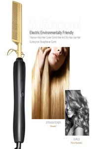 Prostownica płaska żelazka prostowanie grzebienia grzebień Włosy prosty styler Curling Iron Hair Curler Combie128756572