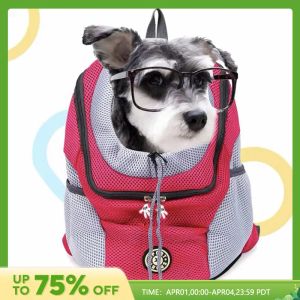 Backpack Backpack Backpack Backpack Transportador de cães Front Front Pack Saco de viagem de cabeça para baixo para viajar Camping para camping para um cão médio pequeno