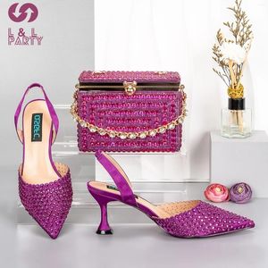 Dress Shoes SweetStyle Arrivals Italian Women Matching Bag Set With Shinning Crystal Thin Heels For Garden Party In Magenta
