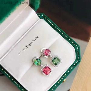 Dangle Chandelier With 925 Stamps Colorful Double Square Zircon Earrings Womens Fashion Party Jewelry Boho Gift H240423