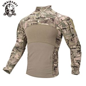Warstwy Sinairsoft Męskie Męskie Użytkowe Airsoft Hunting Tactical T Shirt Long Rękaw Oddychający bawełniany szturm