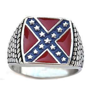 Solitaire Ring Mens Edelstahl Federal American Federation Rotblau US -amerikanische Flagge Sternform Kreuz x Kreuzung Konfedera DHWM0