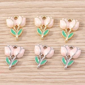 Charms 5pcs 12x15mm Cute Alloy Enamel Rose Flower Pendants For Earrings Necklace Bracelets DIY Crafts Jewelry Making Accessories