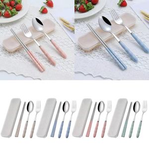 Knivar rostfritt stål Portable Tabelleris Tre stycken Creative Simple Students Office Outdoor Spoon Chopsticks Fork Small Teal Table