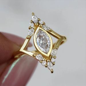 Band Huitan Geometric Shaped Women Rings med Marquise Cubic Zirconia Utsökta kvinnliga tillbehör för bröllopsfest mode smycken