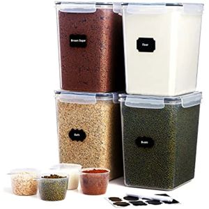 Jars LifeWit Wit Extra Grand Alimentos Contêineres 4pcs com tampas herméticas para farinha, açúcar, arroz, panificação de cozinha de cozinha