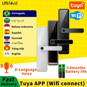 Kontrollera Tuya Bluetooth Biometriskt fingeravtryck elektroniskt smartfingertryck RFID Key Card App Keyless Digital Intelligent Door Lock