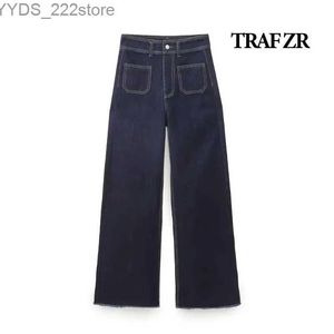 الجينز للسيدات Traf Zr High Street Womens Jeans Y2K Jean Baggy Women 2023 Fashion New Kpop Product High Weist Wide Vintage Jeans YQ240423