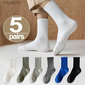 Meias masculinas meias de algodão listradas clássicas para homens e mulheres meias de comprimento médio meias esportivas casuais outono branco e inverno cinza 1 par 5 pares yq240423