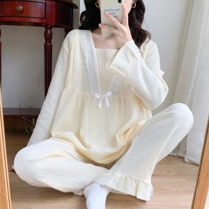 Dresses 100% Double Guaze Cotton Maternity Nursing Sleepwear Sets Soft Light Loose Pamas Suits Summer Pregnancy Home Sleep Lacation