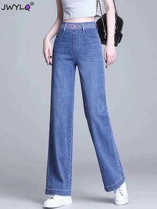 Dżinsy damskie duże elastyczne dżinsy z wysokiej talii dżinsy Patchwork szerokie nogi spodnie w lupgy dżinsowe spodnie swobodne vaqueros koreańskie pantne y240422