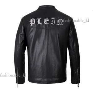 Designer Philipe Plein Designer de alta qualidade Moda de luxo masculino PP Bordado de couro jaqueta de couro grossa Motocicleta de casaco de casaco de colarinho grosso 186