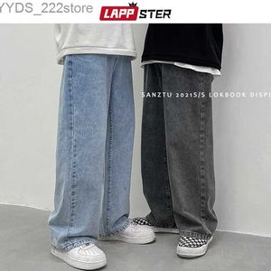 سراويل جينز للنساء Lappster Mens Long Legged Geans 2023 Mens Autumn Harajuku Retro Blue Jeans Mens Casual Pants YQ240423