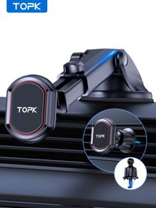 Mobiltelefonmonterare Topk D37-Z Magnetic Phone Car Mount 3in1 Telefonhållare för billuftventilation Vindrutan och instrumentpanelen justerbar lång armtelefonmontering Y240423