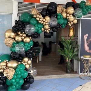 Dekoracja imprezy 147pcs Zielony Złoty Balon Garland Arch Zestaw Dark Black and Chrome Lateksowe balony na urodziny