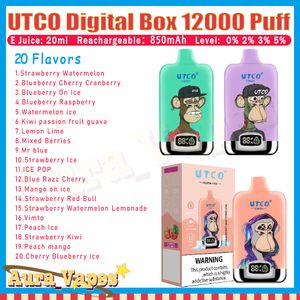 100% Original UTCO Digital Box 12000 Puff Disposable Vape Pen 20 ml Pre Filled Pod Mesh Coil 850mAh Rechargeble Wholesale Vape 12k Puff