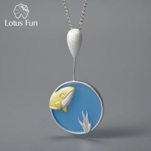 Halsband Lotus Fun Agate Exclusive Stone Underwater World Whale Pendants and Neckor for Women 925 Sterling Silver Chain Fine Jewelry