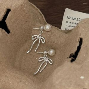 Orecchini per borchie 925 goccia in argento sterling Semplice Ribbon perlato a prua per le donne regalo GIURLI Gioielli all'ingrosso