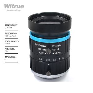 Lens Witrue 4K 10MP 16mm C Mount Professional Low Distortion Industrial Machine Vision Lens F1.41.6 for HD Camera