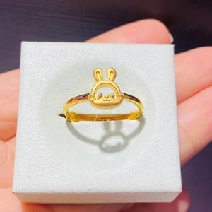 1PCS Pure 999 24K Yellow Gold Ring Women 5G Crafts Zodiac Small Rabbit Head US 5-8.5 240420