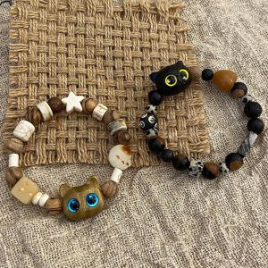 Strands New Cute Little Black Cat Bracelet For Women Men Fashion Funny Cartoon Animal Beaded Bracelet Trendy Couple Friend Jewelry Gifts