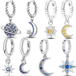 Ohrringe 2024 925 Sterling Silber Star Sun Charm Ohrringe für Frauen Grils Kinder elegante Hochzeit Schmuck Geschenk Pendientes Mujer Moda