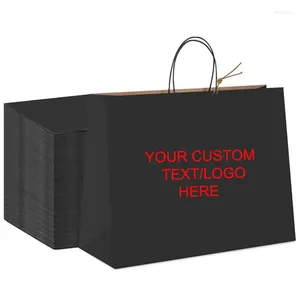 Gift Wrap Custom Logo Black Large Bags 16x6x12 25Pcs Sturdy Shopping Wholesale Party Merchandise Retail Kraft