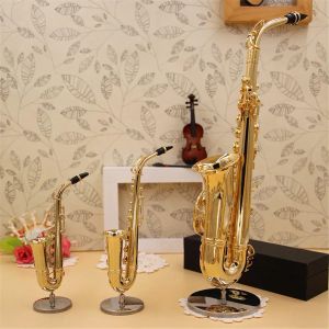 Saxophone Mini Spettatura in rame Modello Saxophone Musical Strumenti Desta Miniatura Distanza Display Sax Gold Colore Oro Tasca SAX ATO con staffa